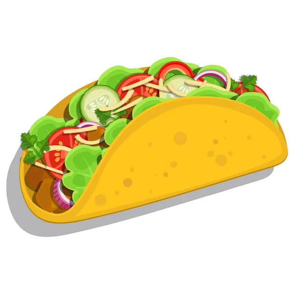 Meksika Taco Fast Food Vektörü Beyaz Üzerine Izole Edilmiş — Stok Vektör