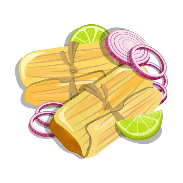 Tamales Mexicanos Vetor Fast Food Isolado Branco —  Vetores de Stock