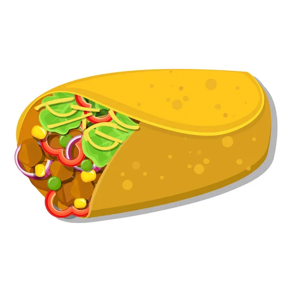 Meksykański Wektor Fast Food Burrito Izolowany Białym — Wektor stockowy