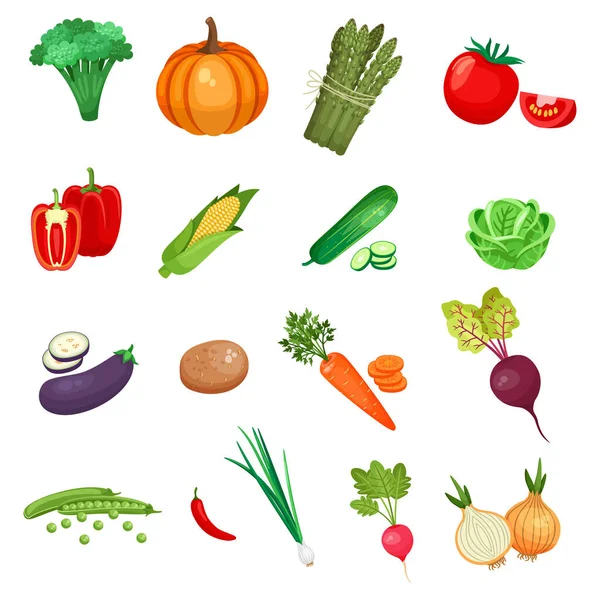 Iconos Verduras Vectoriales Ambientados Estilo Dibujos Animados — Vector de stock