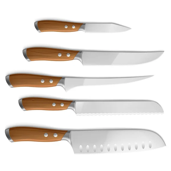 Kuchař Nože Vaření Řezání Řezání Jídlo Kuchyňské Nástroje Ocelovými Ostrými — Stockový vektor