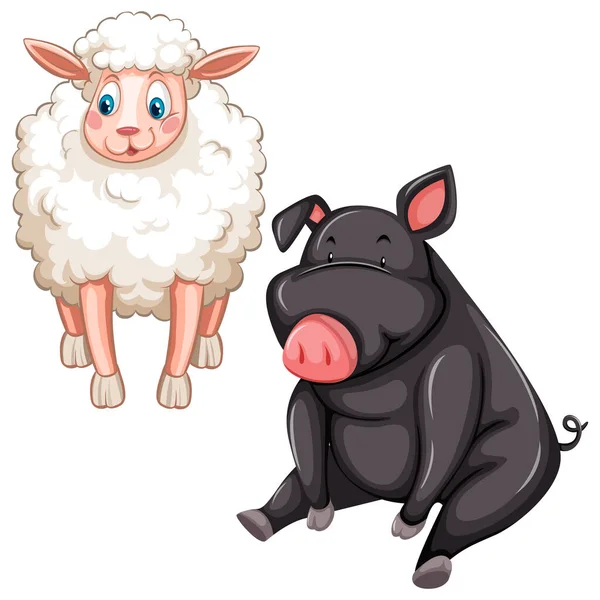 Ovejas Blancas Cerdo Negro Ilustración Vector Dibujos Animados — Archivo Imágenes Vectoriales