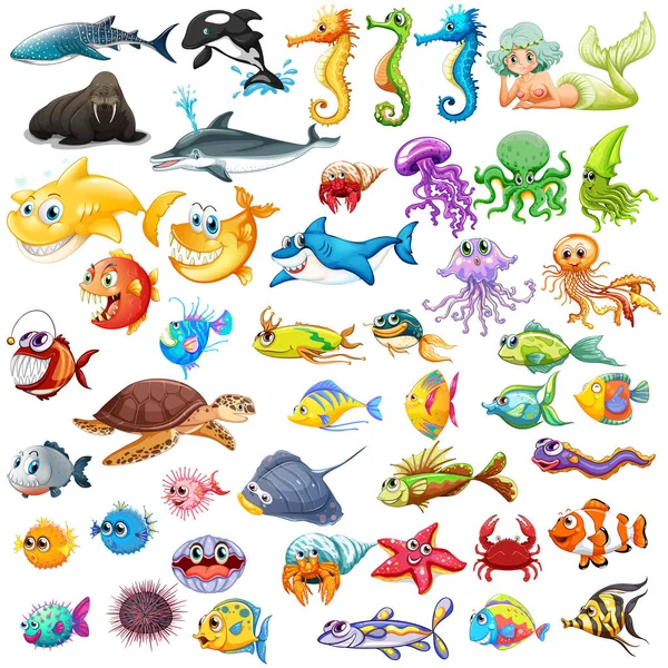 さまざまな種類の海の動物のイラストのセット — ストックベクタ