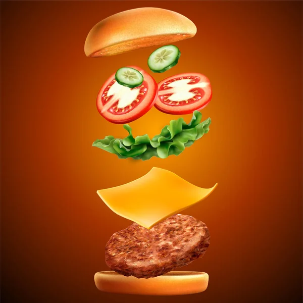 Vektör Gerçekçi Hamburger Klasiği — Stok Vektör