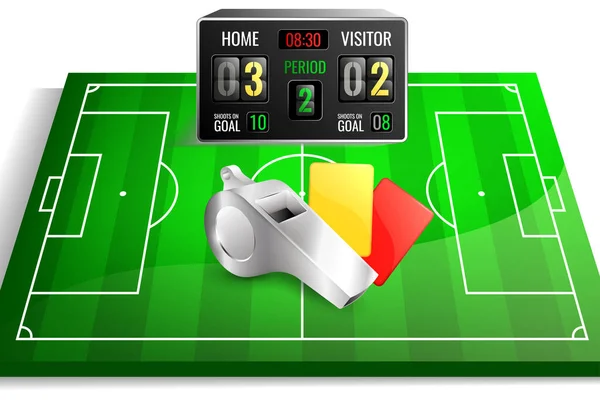 Πρότυπο Αφίσας Τουρνουά Ποδοσφαίρου Διαιτητή Σφύριγμα Κίτρινες Και Κόκκινες Κάρτες — Διανυσματικό Αρχείο