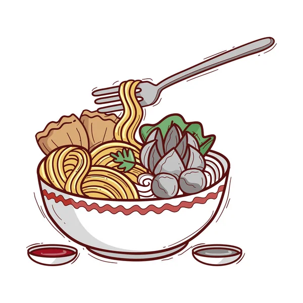 Meatball Noodle Logo Vector — Stock Vector