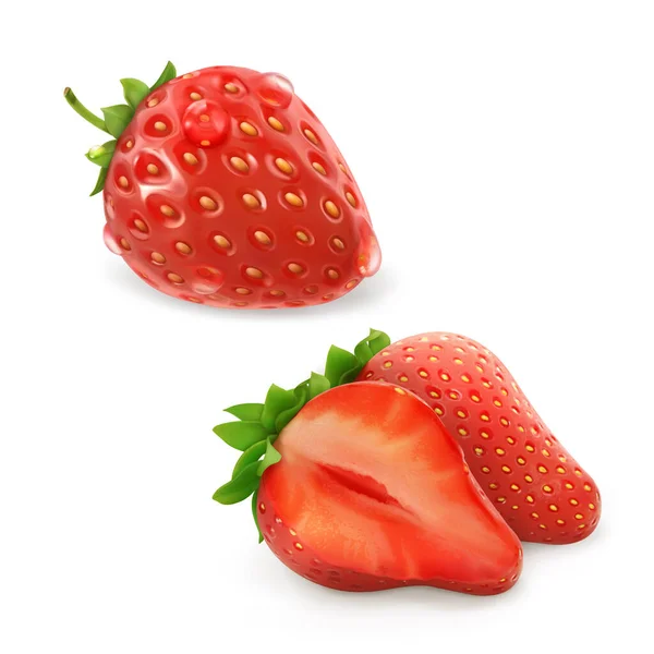 Vector Realistic Strawberry Isolated White — Stock Vector