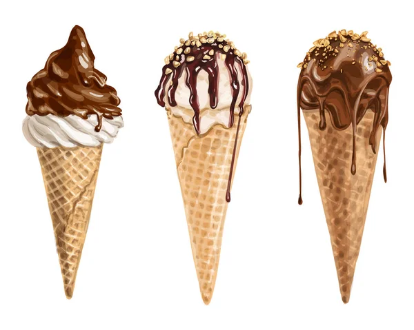 用融化的巧克力制成的冰激凌 病媒图解 — 图库矢量图片