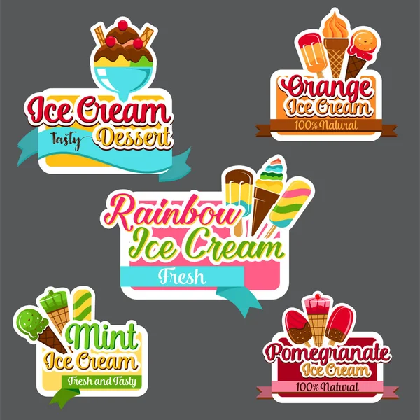 Ice Cream Labels Badges Collections Vector Illustration — Stock Vector
