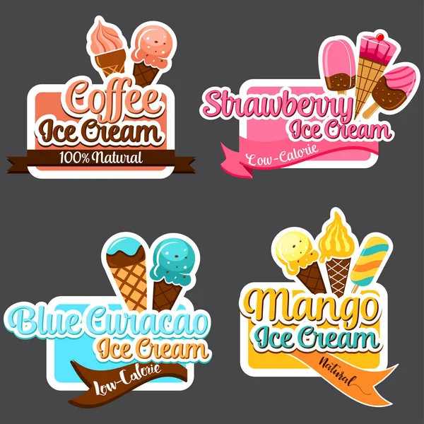 冰淇淋标签和徽章收集媒介说明 — 图库矢量图片