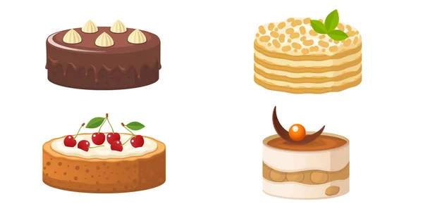 様々な種類の美しい現代ケーキのベクトルイラスト — ストックベクタ