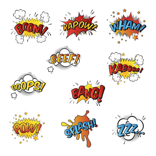 Collection of colorful sound effects comics