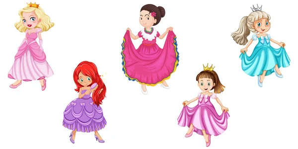 Ilustração Vetorial Uma Princesa Diferentes Vestidos Bonitos —  Vetores de Stock