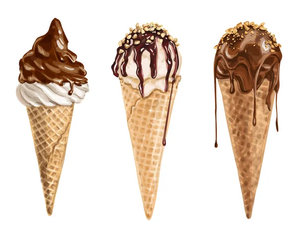 溶かしたチョコレートで作ったアイスクリームセットベクトルイラスト — ストックベクタ