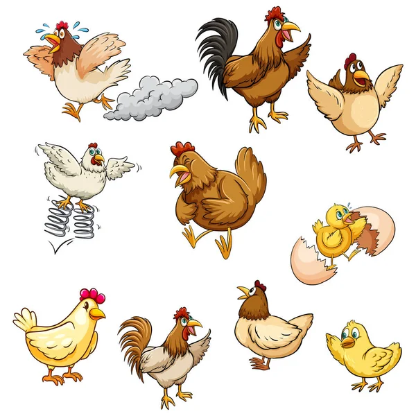 Vektorillustration Hühner Cartoon Sammlung — Stockvektor