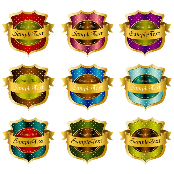 Collezione Etichette Emblemi Medaglie Oro — Vettoriale Stock