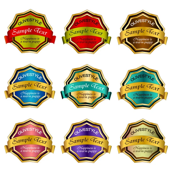 Colección Etiquetas Emblemas Cinta Medalla Oro — Vector de stock