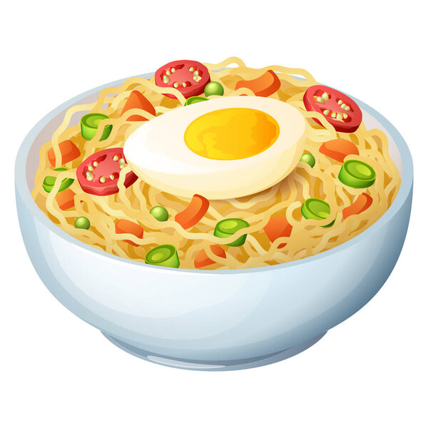 A bowl of traditional Asian noodle soup. Ramen with egg and vegetables. oriental cuisine