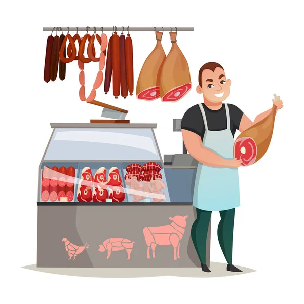 Butcher Illustration Slaughter Kinds — Stock Vector