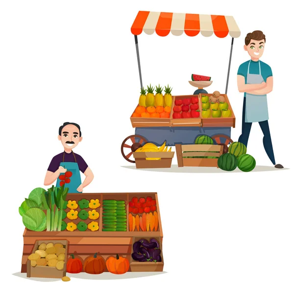 Vector Ilustración Del Vendedor Frutas Verduras — Vector de stock
