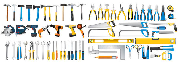 realistic complete construction tool vector on white