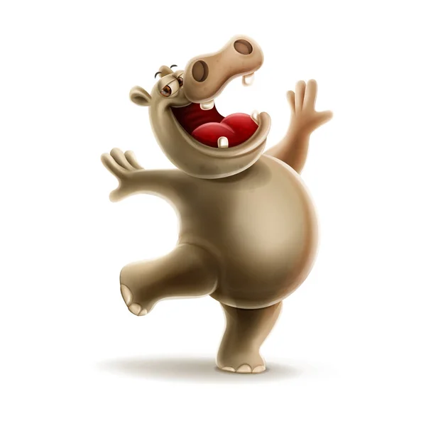 Realista Bonito Desenho Animado Vetor Hipopótamo — Vetor de Stock