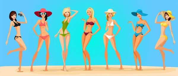 Pláž Sexy Dívka Kolekce Vektorové Ilustrace — Stockový vektor