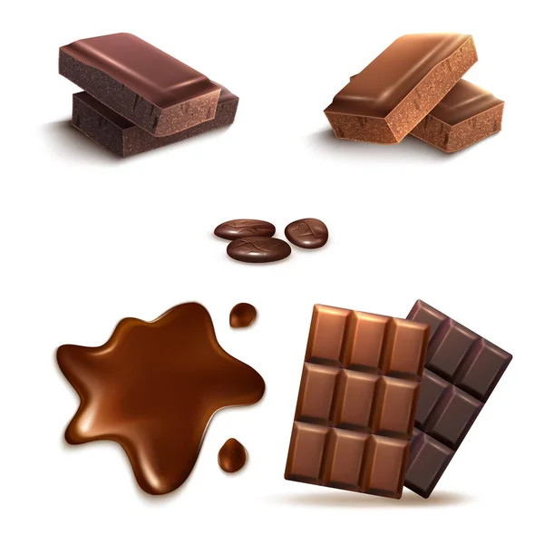 Vektor Realistische Schokoriegel Und Geschmolzene Schokolade — Stockvektor