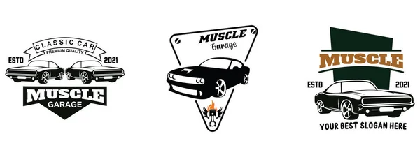 Clásico Coche Logotipo Paquete Conjunto Diseño Muscular — Vector de stock