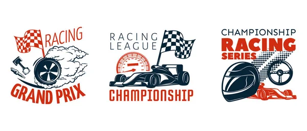 Car Racing Emblem Set Different Color Shapes Racing Championship — Stock Vector