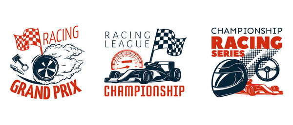 car racing emblem set different color shapes with racing championship