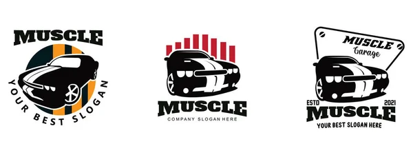 Clásico Coche Logotipo Paquete Conjunto Diseño Muscular — Vector de stock