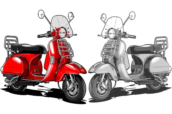 Ilustração Vetorial Scooter Clássico Vermelho Preto — Vetor de Stock