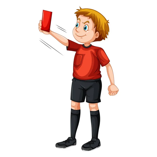 Διανυσματική Απεικόνιση Διαιτητής Ποδοσφαίρου Κρατώντας Κόκκινη Κάρτα — Διανυσματικό Αρχείο