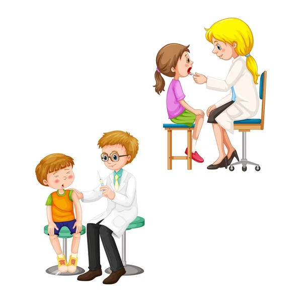 Vector Illustration Doctor Character Treating Children — Stock Vector