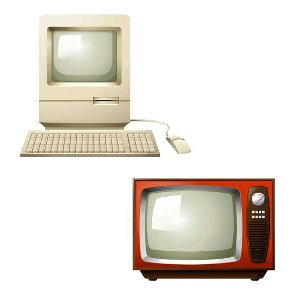 Vektorillustration Alter Computer Und Fernseher — Stockvektor