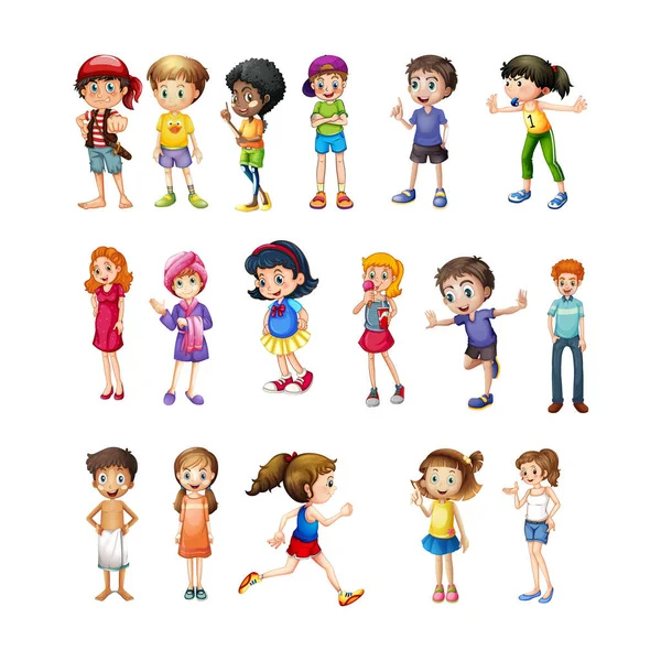 Χαριτωμένο Εικονογράφηση Φορέα Κινουμένων Σχεδίων Των Παιδιών Που Παίζουν Διαφορετικούς — Διανυσματικό Αρχείο