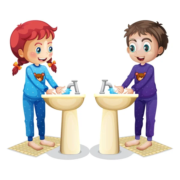 可爱的卡通人物插图 孩子洗手 — 图库矢量图片
