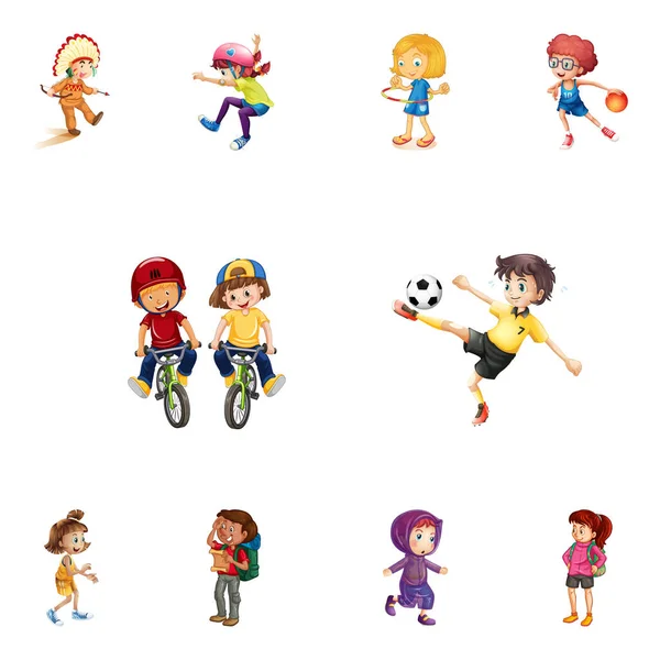 Εικονογράφηση Διάνυσμα Χαριτωμένο Συλλογή Χαρακτήρων Των Παιδιών Που Παίζουν — Διανυσματικό Αρχείο