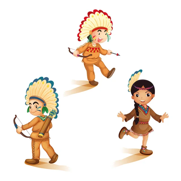 Ilustração Vetorial Personagem Infantil Vestindo Traje Tribal — Vetor de Stock