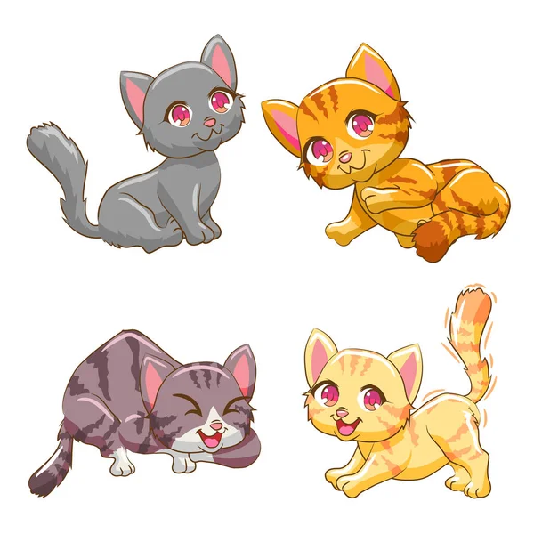 Set Cute Colorful Cartoon Cats — Stock Vector