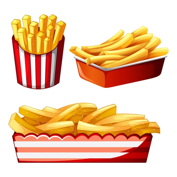 Realistic Vector French Fries Different Containers — Stock Vector