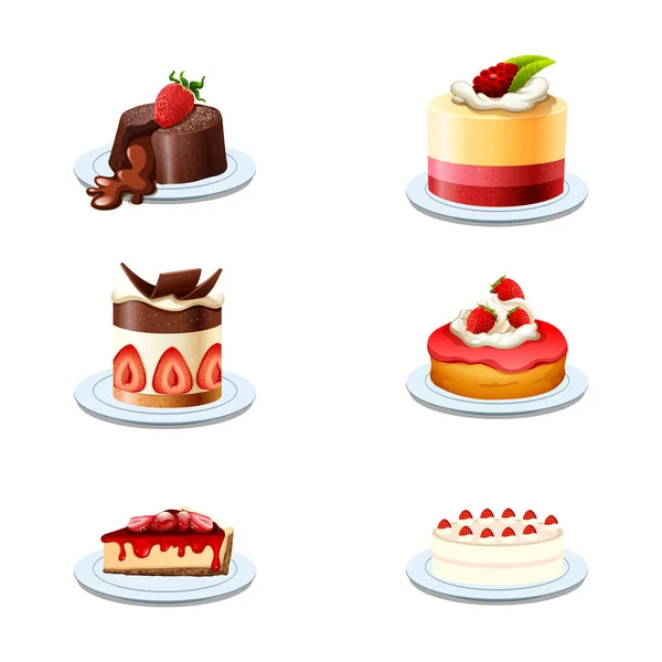 様々な種類や形のケーキのコレクション — ストックベクタ