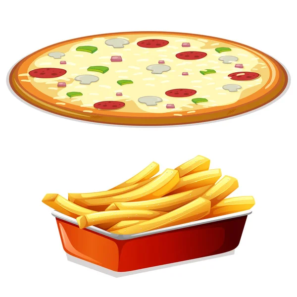 French Fries Pizza Realistic Vector Illustration — Stock Vector