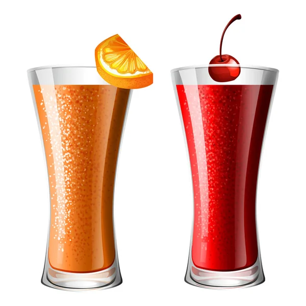 Vector Realistic Illustration Orange Fruit Juice Cherry Fruit Juice — Stock Vector