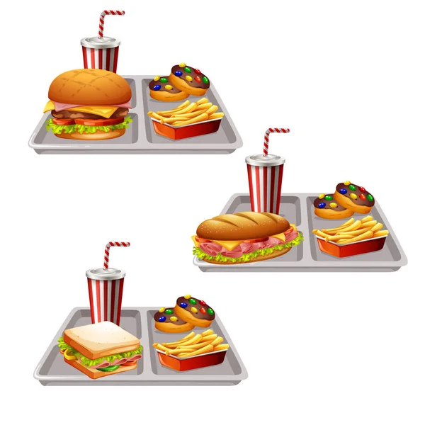 Tam Set Burger Menüsünün Gerçekçi Vektör Çizimi — Stok Vektör