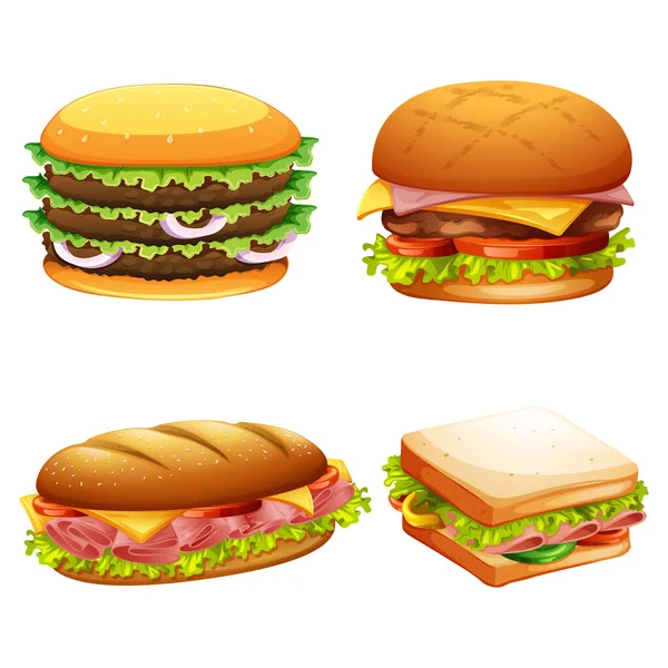 Hamburgerlerin Farklı Tipte Çörekleri Vektörleri Olan Gerçekçi Koleksiyonu — Stok Vektör