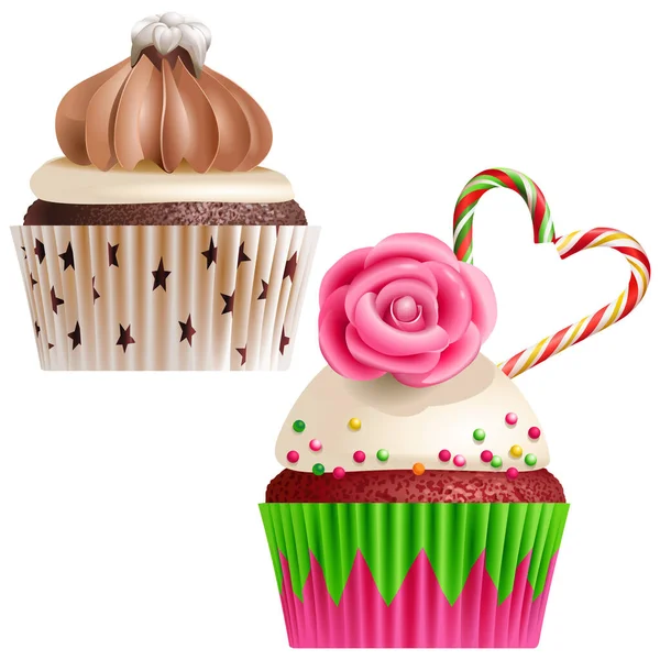 Cupcake Fairy Cake Realistic Vector Icon — Stock Vector