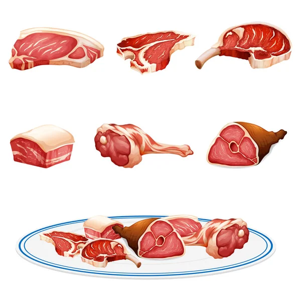 Realistic Fresh Meat Collection Vector Illustration — Stock Vector