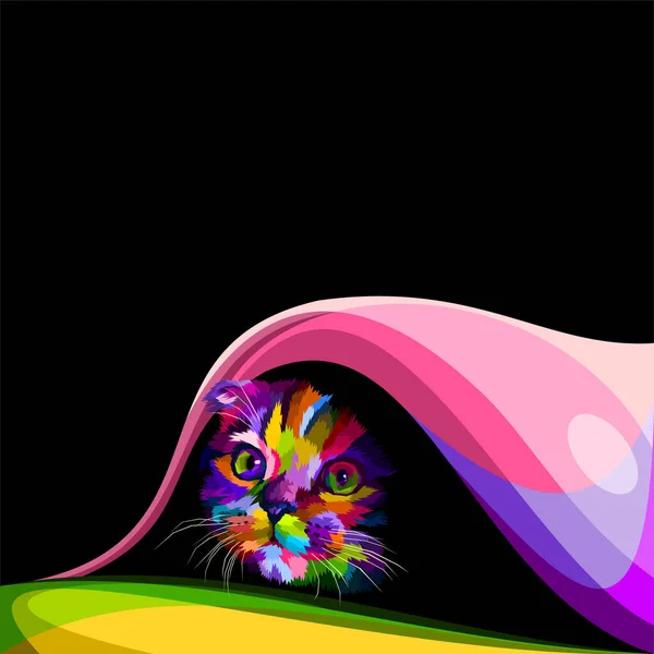 Mignon Petit Chat Coloré Caché Dans Couverture Illustration Vectorielle — Image vectorielle